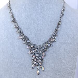 Vintage Kenny Ma SF Bib Necklace AB Crystal Mesh Statement Silver 17"